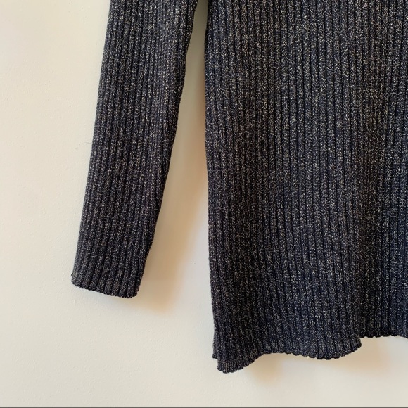 Chico’s Size 4 US Metallic Navy and Gold Knit Turtleneck Sweater - Picture 3 of 12